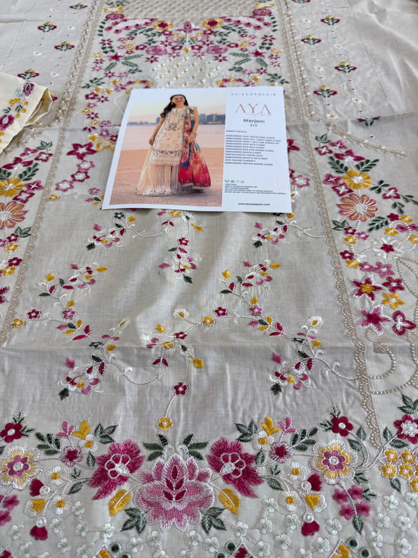 Faiza saqlain ivory multi lawn 2026