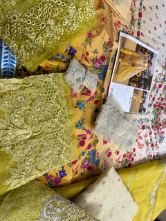 Faiza saqlain yellow multi lawn 2026