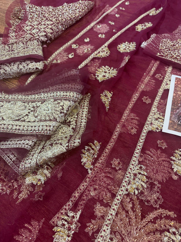 Hussain rehar majenda maroon wedding edition