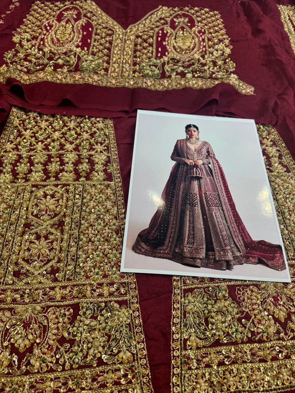 Hussain rehar red bridal raw silk