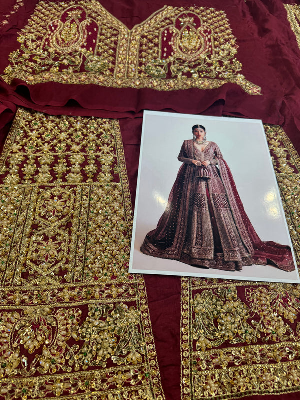 Hussain rehar red bridal raw silk