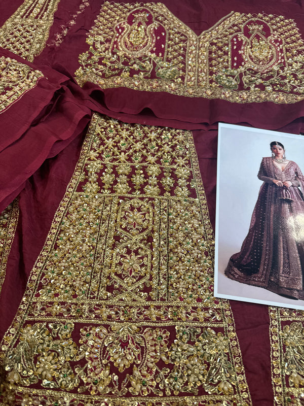 Hussain rehar red bridal raw silk