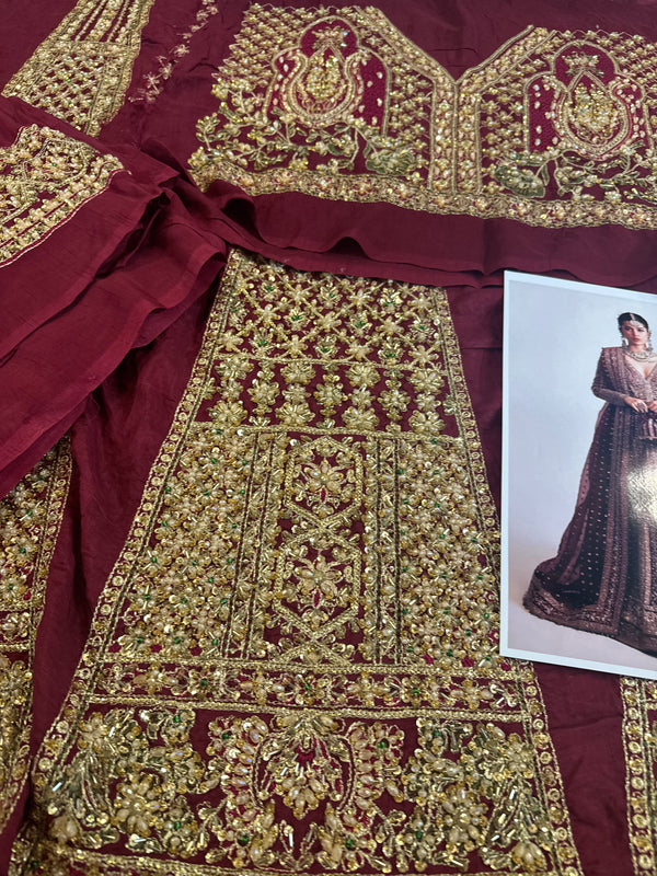 Hussain rehar red bridal raw silk