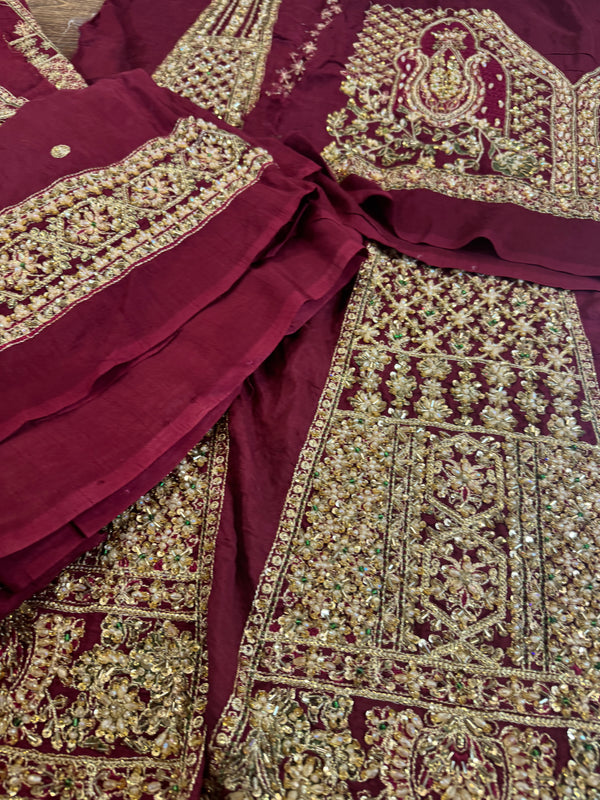 Hussain rehar red bridal raw silk