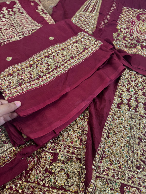 Hussain rehar red bridal raw silk