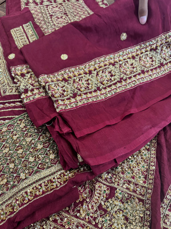 Hussain rehar red bridal raw silk