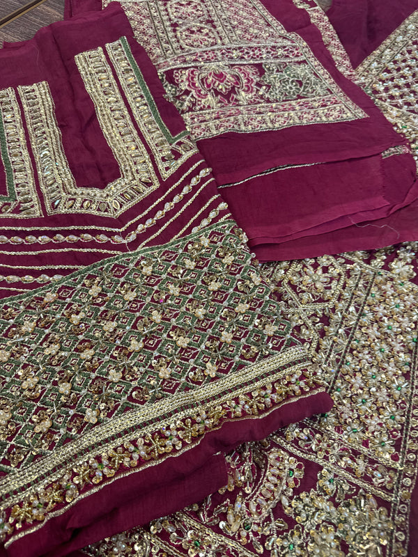 Hussain rehar red bridal raw silk