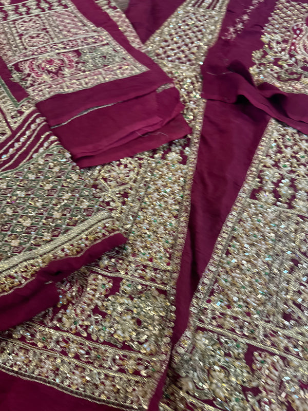 Hussain rehar red bridal raw silk