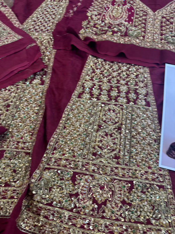 Hussain rehar red bridal raw silk