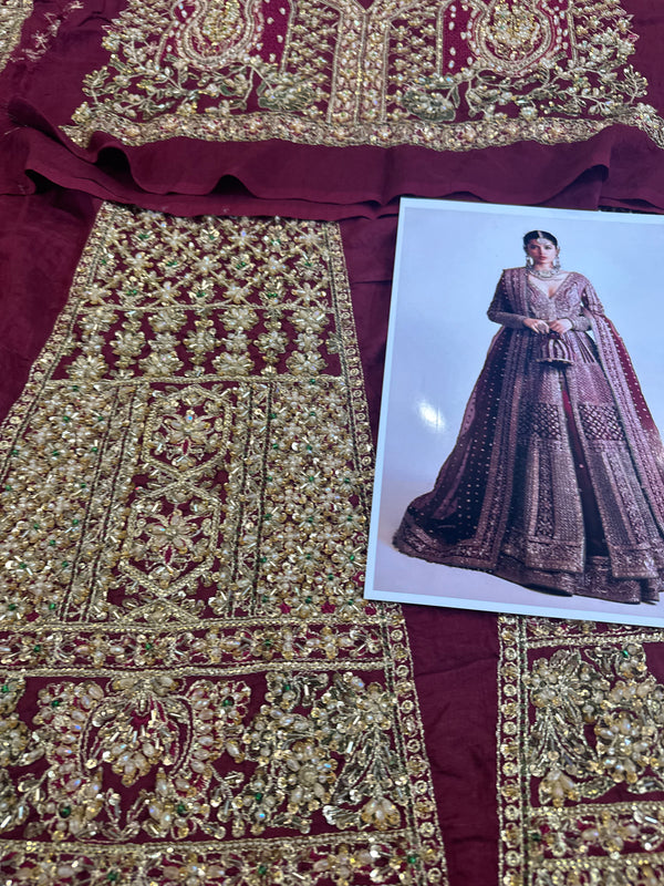 Hussain rehar red bridal raw silk