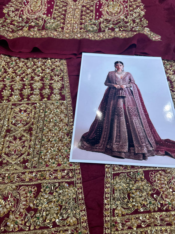 Hussain rehar red bridal raw silk