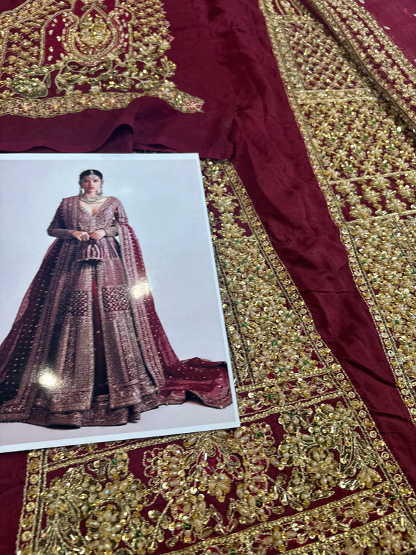 Hussain rehar red bridal raw silk