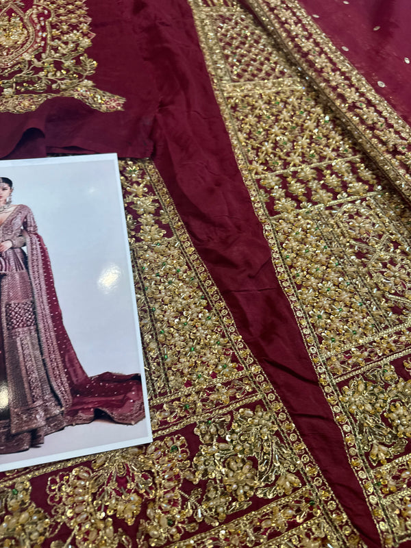 Hussain rehar red bridal raw silk