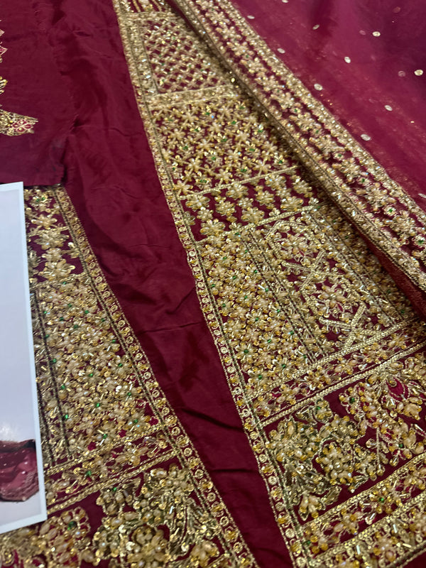 Hussain rehar red bridal raw silk