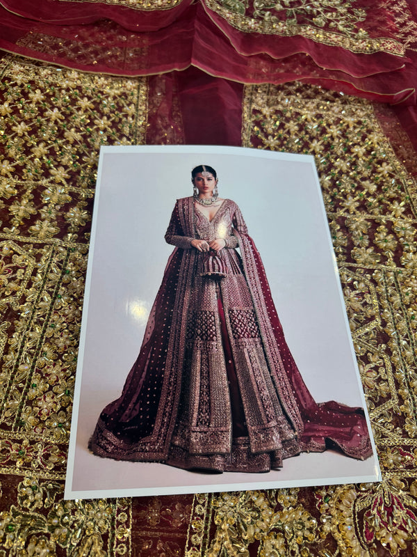 Hussain rehar red bridal organza