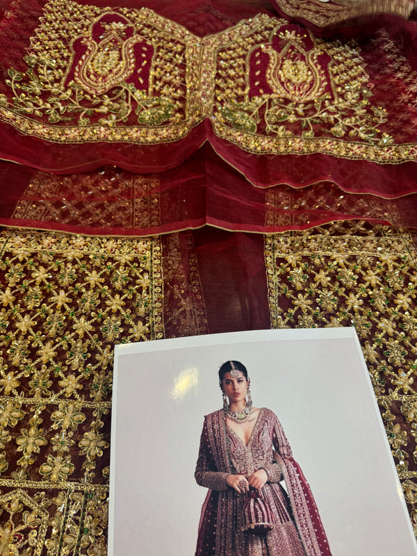 Hussain rehar red bridal organza