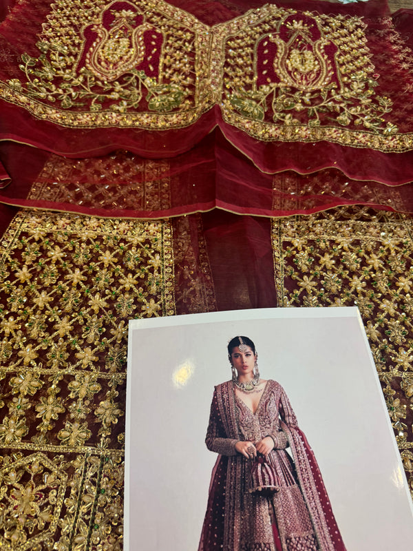 Hussain rehar red bridal organza