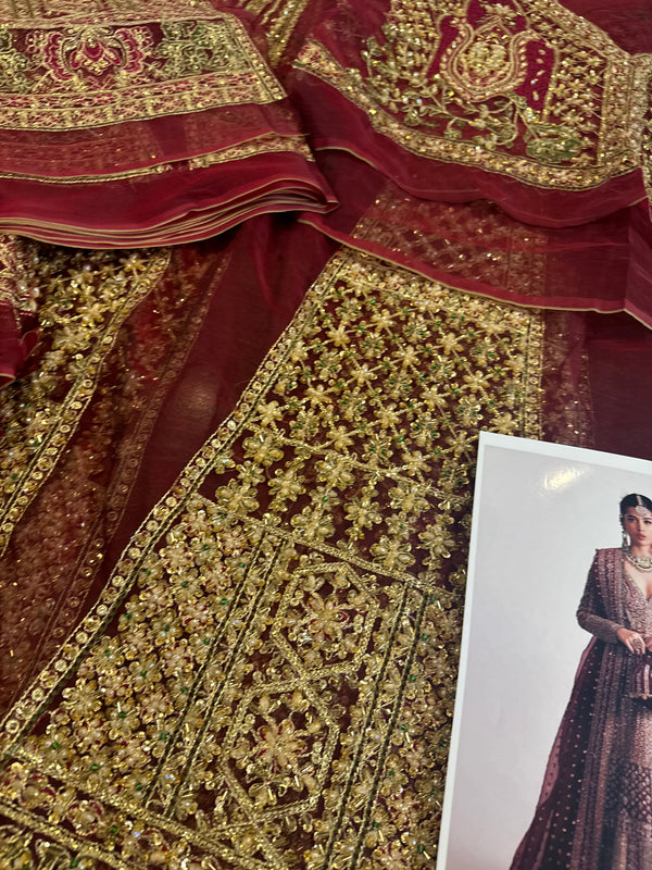 Hussain rehar red bridal organza