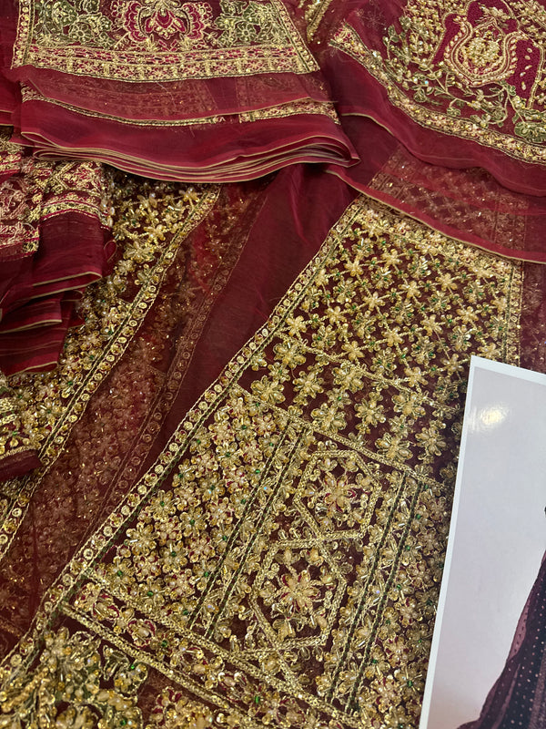 Hussain rehar red bridal organza