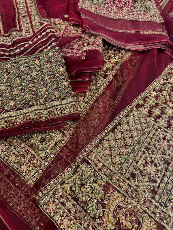 Hussain rehar red bridal organza