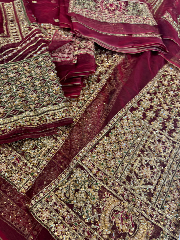 Hussain rehar red bridal organza