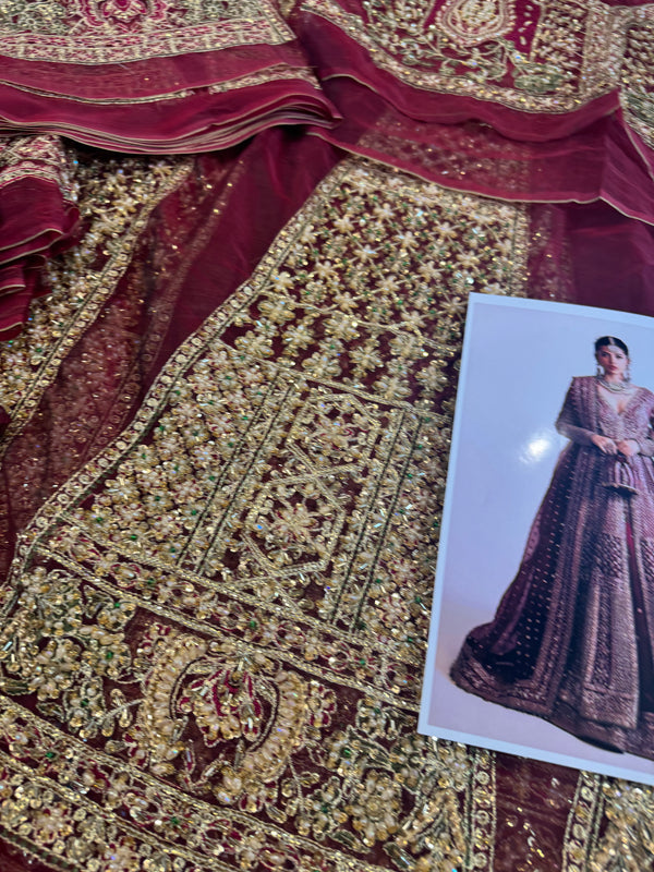 Hussain rehar red bridal organza