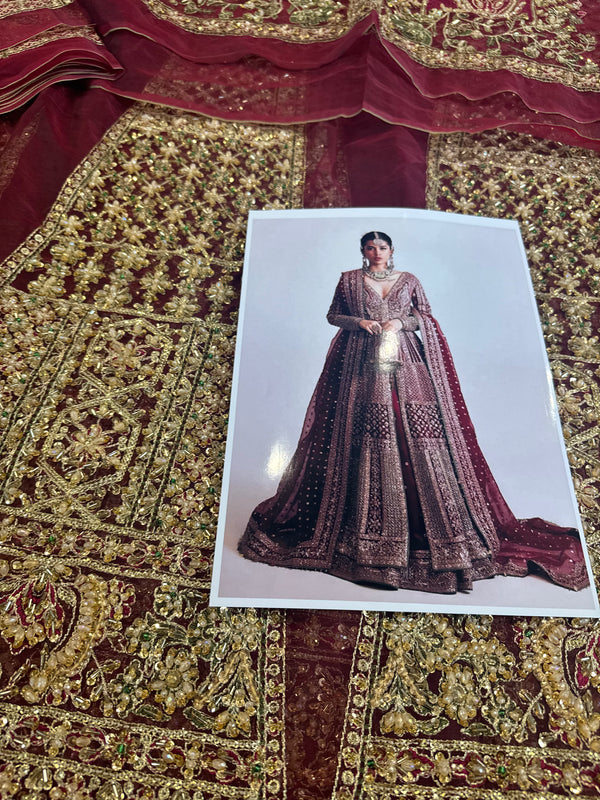 Hussain rehar red bridal organza