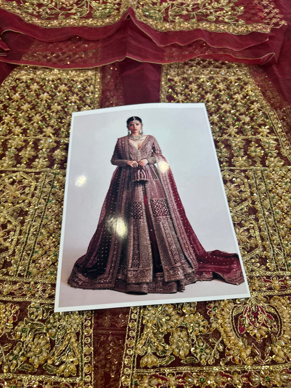 Hussain rehar red bridal organza