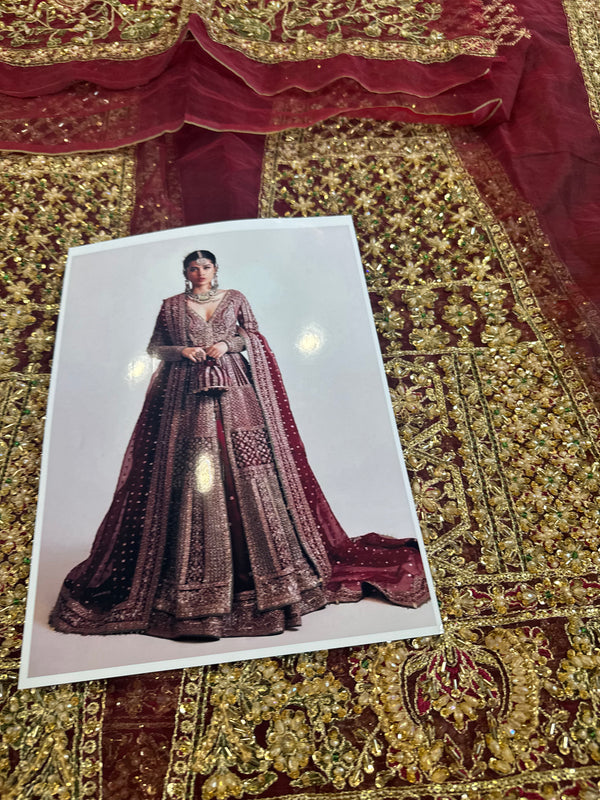 Hussain rehar red bridal organza