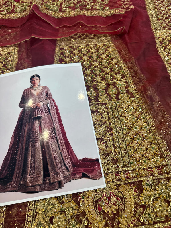 Hussain rehar red bridal organza