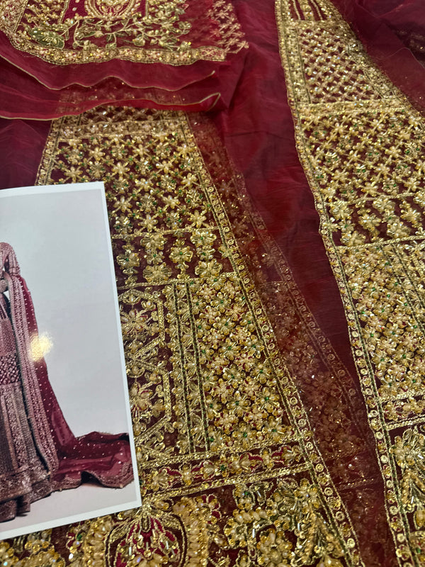 Hussain rehar red bridal organza