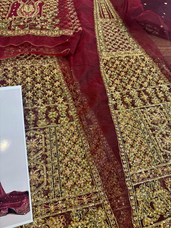 Hussain rehar red bridal organza