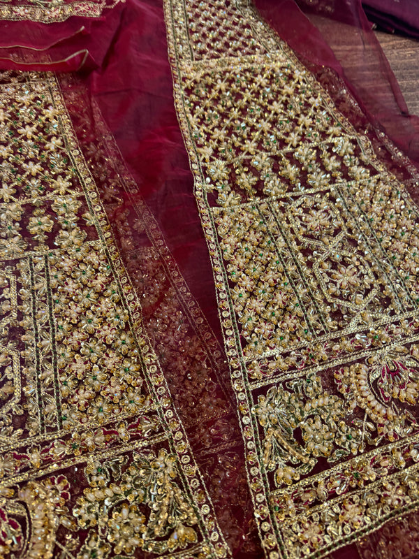 Hussain rehar red bridal organza