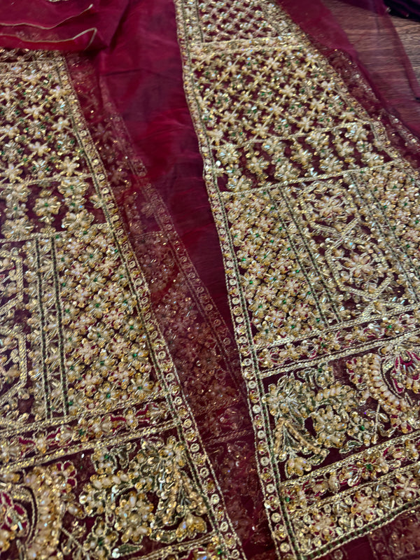 Hussain rehar red bridal organza