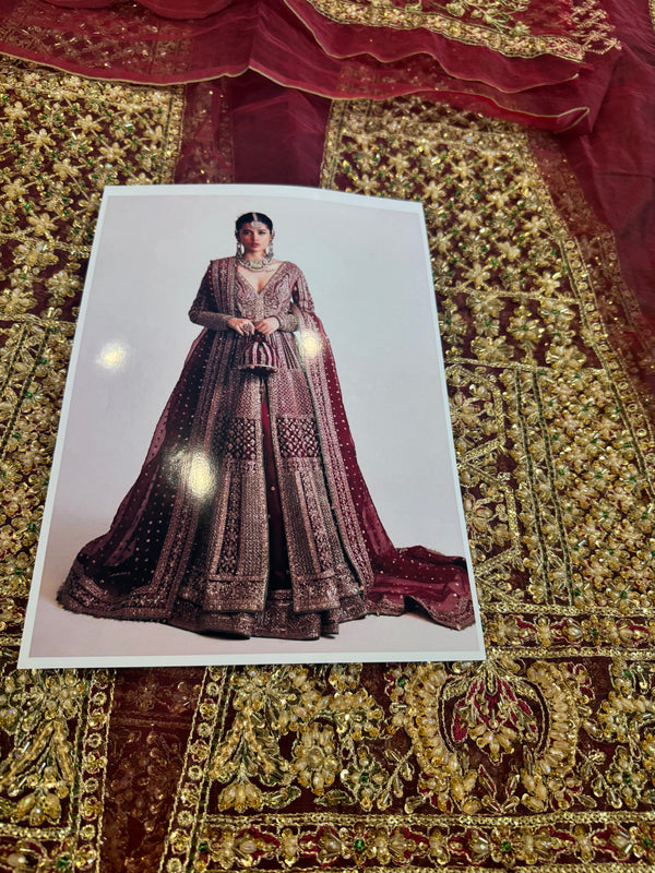 Hussain rehar red bridal organza