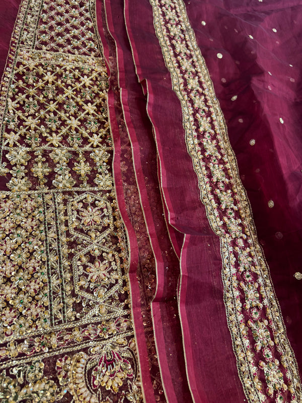 Hussain rehar red bridal organza