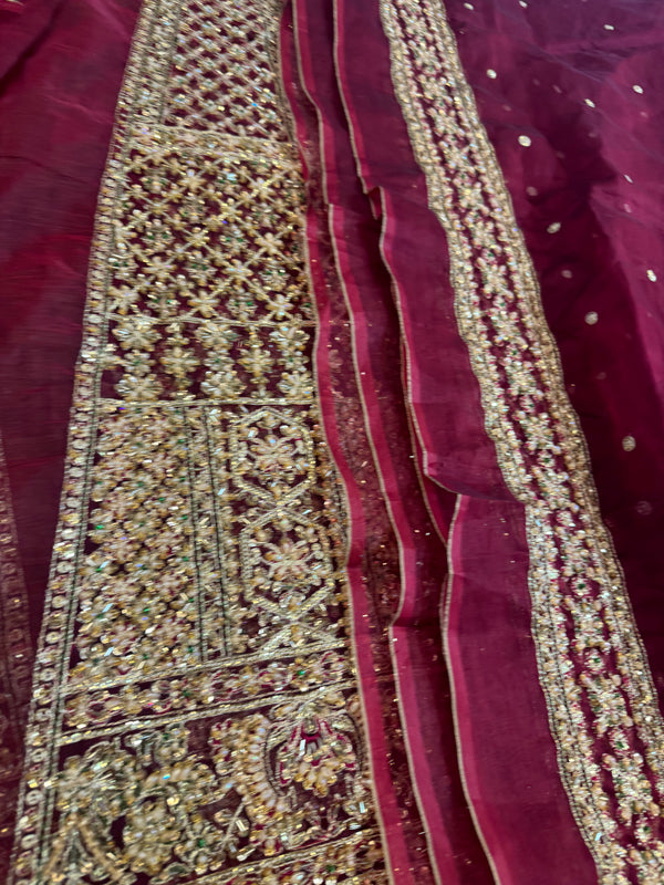 Hussain rehar red bridal organza