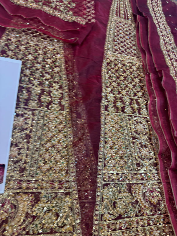 Hussain rehar red bridal organza