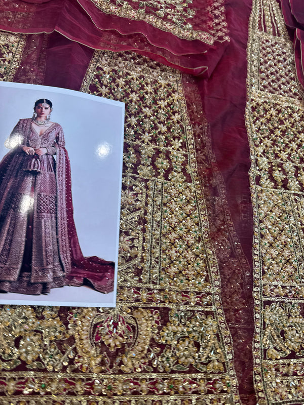 Hussain rehar red bridal organza