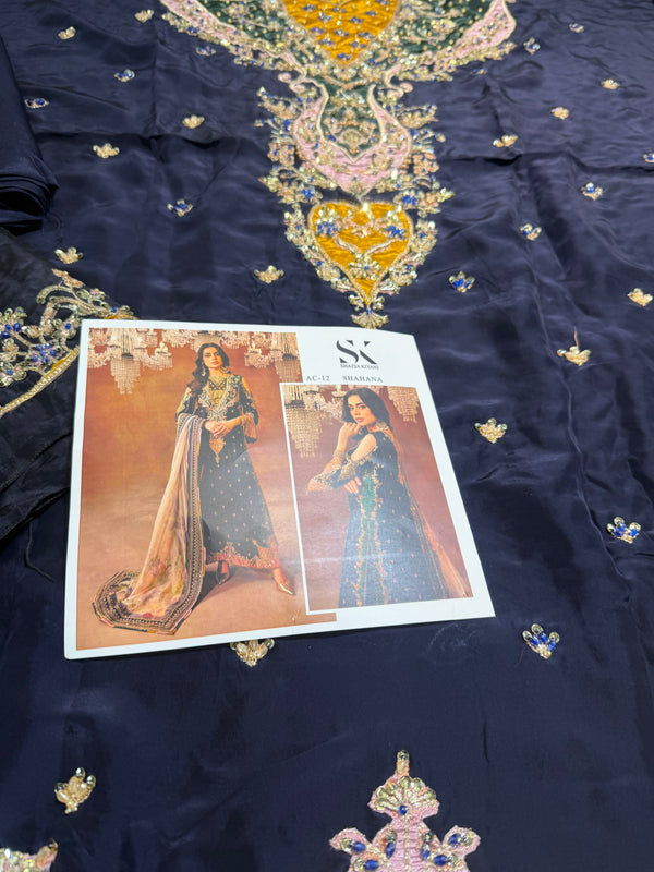 Shazia kiyani blue multi along pure silk dopata wedding edition