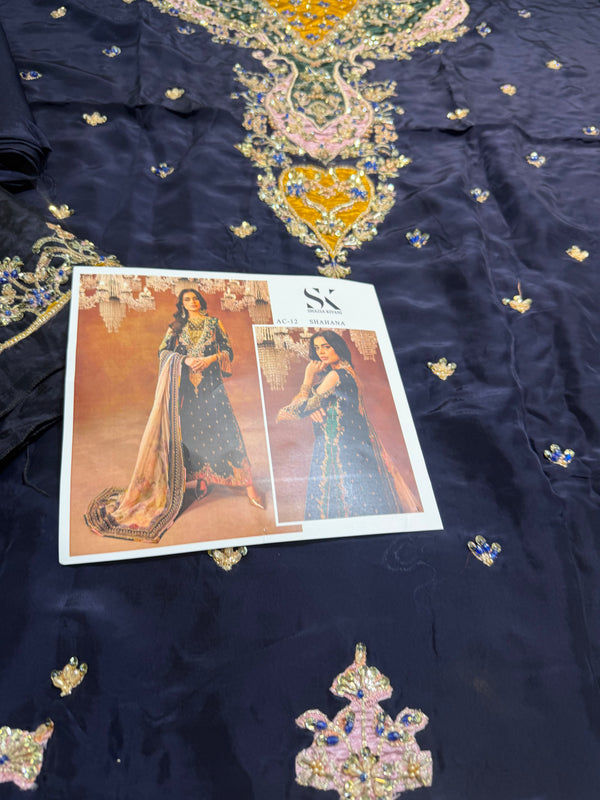 Shazia kiyani blue multi along pure silk dopata wedding edition