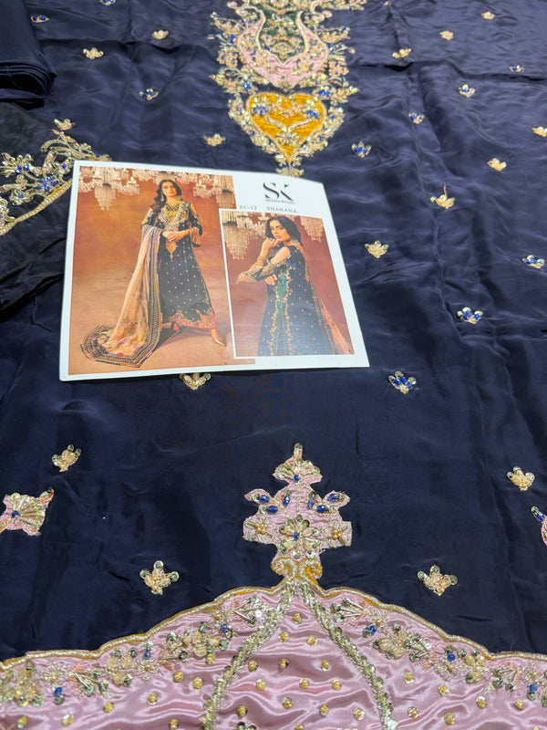 Shazia kiyani blue multi along pure silk dopata wedding edition