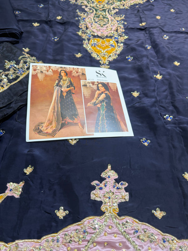 Shazia kiyani blue multi along pure silk dopata wedding edition