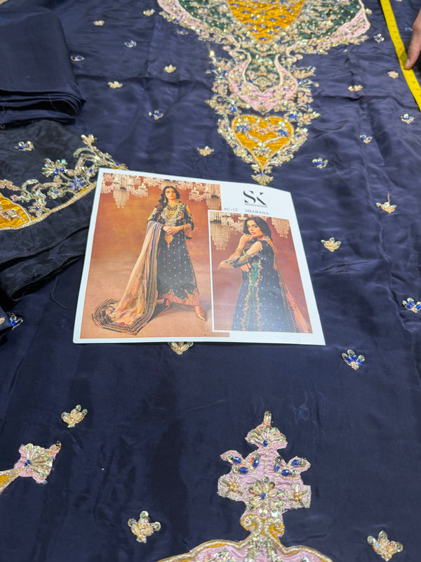 Shazia kiyani blue multi along pure silk dopata wedding edition