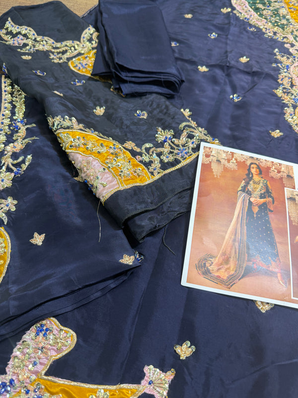 Shazia kiyani blue multi along pure silk dopata wedding edition