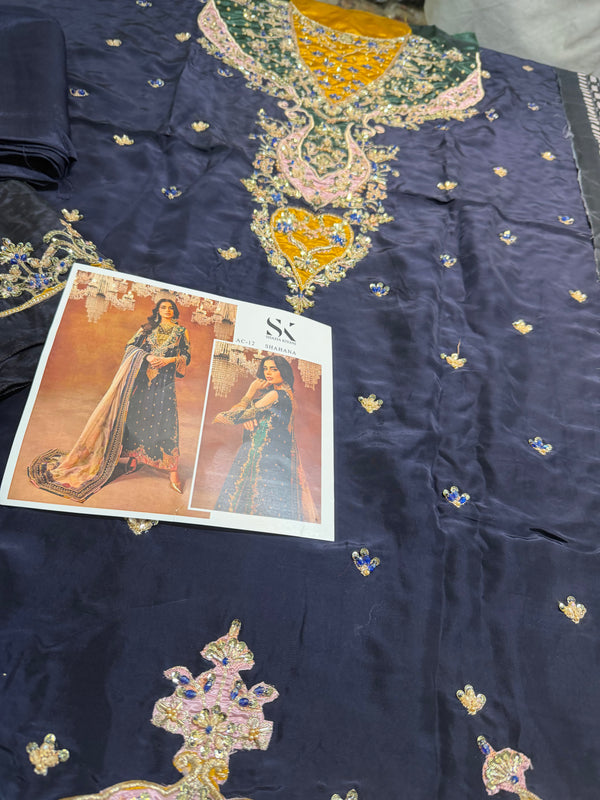 Shazia kiyani blue multi along pure silk dopata wedding edition