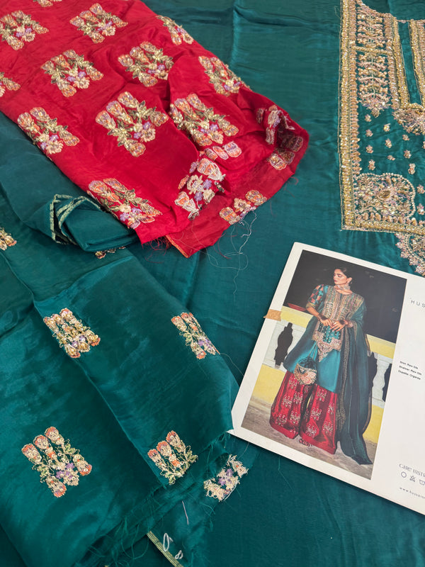 Hussain rehar green red wedding edition