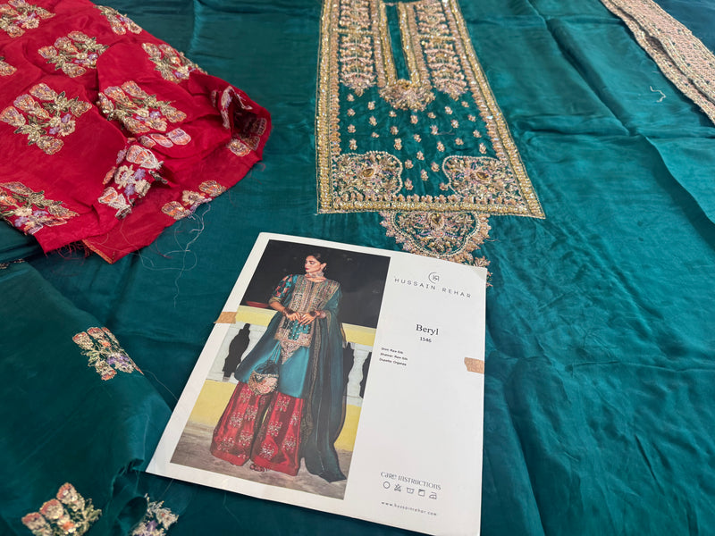 Hussain rehar green red wedding edition