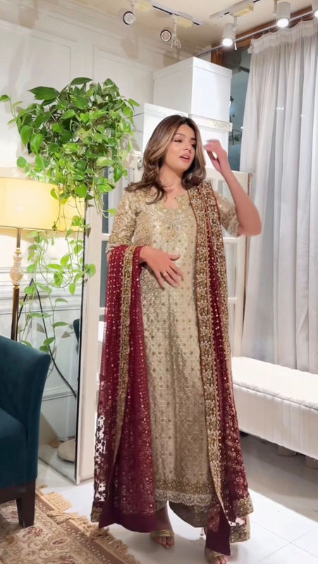 Haris Shakeel golden meroon wedding edition