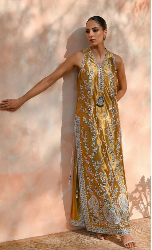 Sania masktaia mustard gold wedding edition